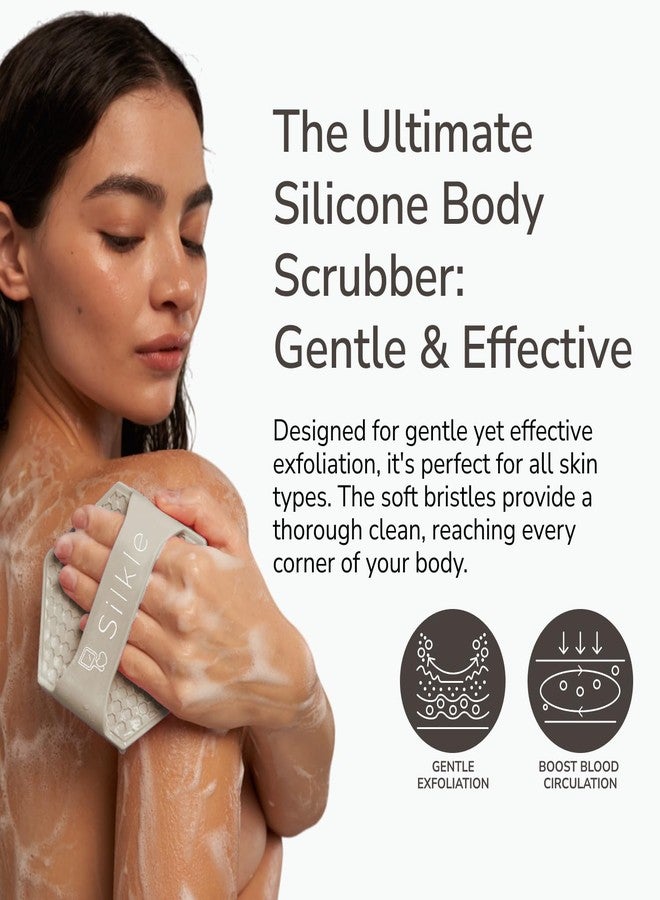 SILKLE Silicone Body Scrubber – Gentle Exfoliating Shower Scrubber for Body & Bath, Silicone Shower Brush & Loofah Alternative – Non-Slip Silicone Body Brush, Quick Dry, Hygienic - Clay - Image 3